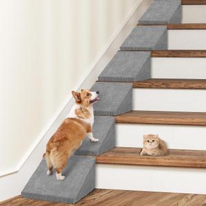 Small Dog Ramps/Stairs for Stairs, Foam Pet Ramp Stairs for Any Staircase, Non-Slip Dog Pet Steps for Small Dogs, Stair Ramp for Injured Dogs and Older Cats with Anti-Slip Strip, 6 Pack (Gray-Pack 6)