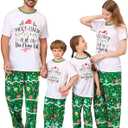 Christmas Pajamas for Family Matching Holiday PJ's Jammies Sets with Short Sleeve Tee and Pants Sleepwear Loungewear (White, M)