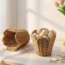 Remerry 2 Pcs Easter Scalloped Edge Basket, Hand Woven Round Wicker Basket for Gifts Empty, Shelf Nursery Room Table Organizing Easter Party Favors