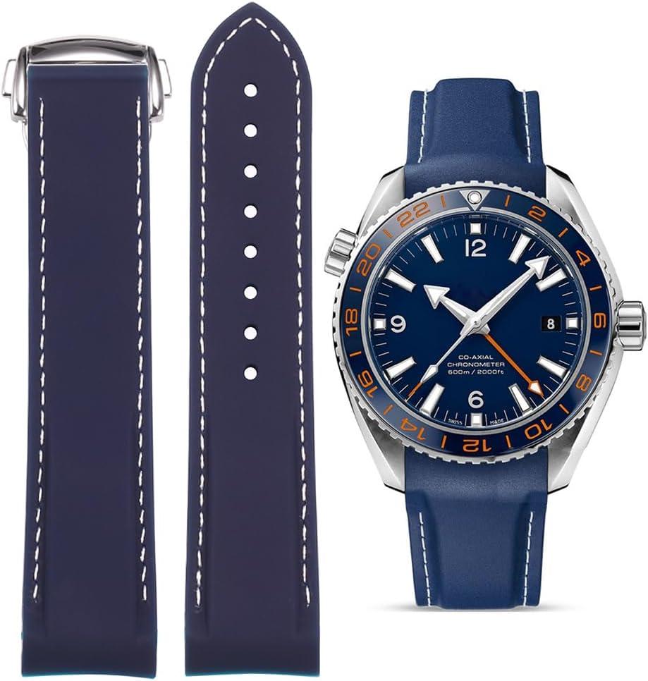 Curved End Silicone Watch Strap Compatible with Omega Rolex Tudor SEIKO 20mm Seamaster Speedmaster Diver 150M 300M 600M Aqua-Terra AT150 Watch Band Rubber Replacement Bracelet (DeepBlue)