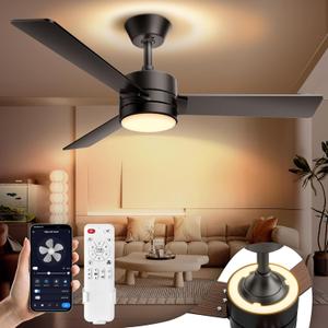 Ceiling Fan Lights with Backlight, Ceiling Fans with Light and Remote, Easy-to-Install, Flush Mount, Reversible, 3CCT/RGB, Dimmable, Ceiling Fans for Bedroom, Indoor/Outdoor Use. (28 inch)