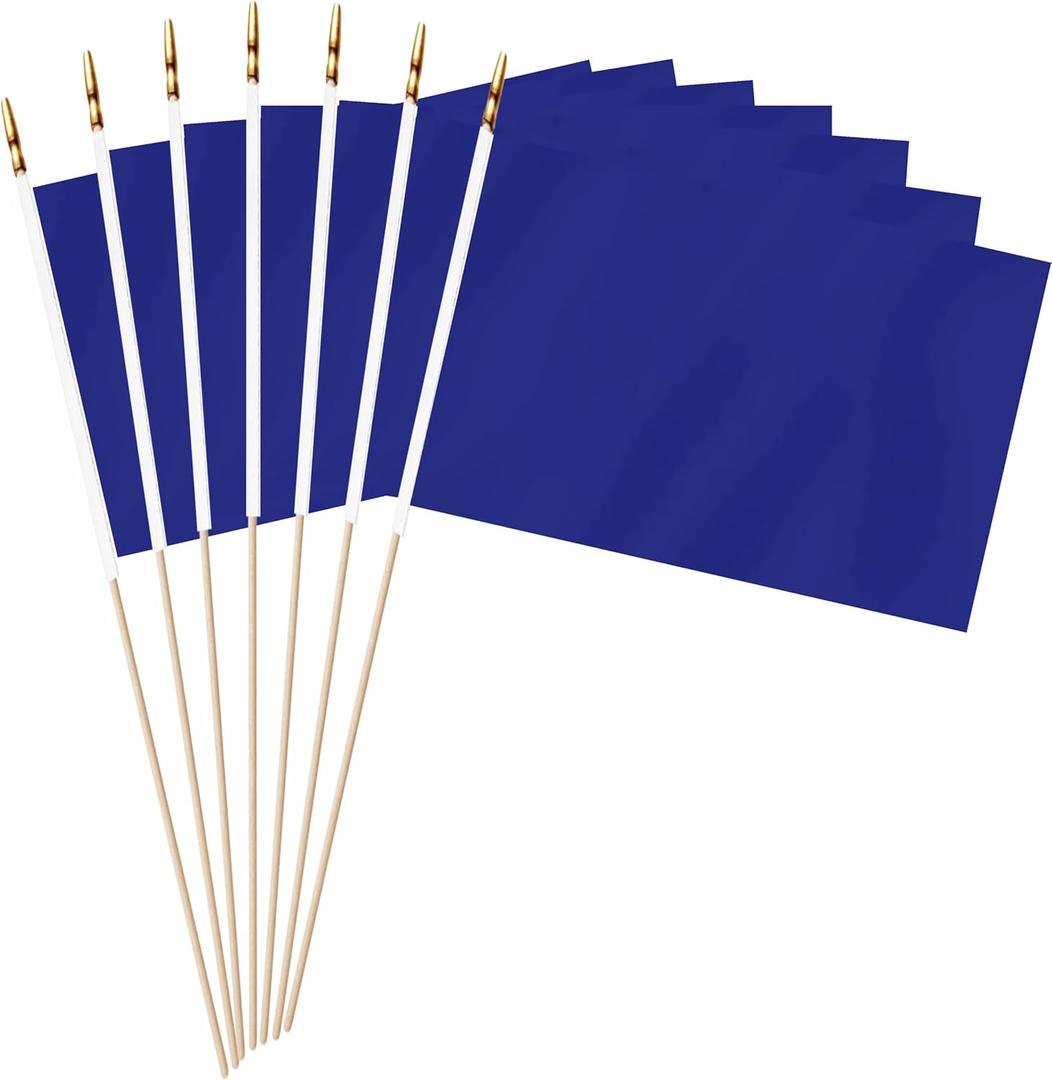 20 Pack Blue Mini Wood Stick Sublimation Flag Set,5x8 Inch Solid Color Blank Hand Held Small Miniature Plain Flags for DIY Graffiti,School,Kids Birthday,Grand Opening Decorations