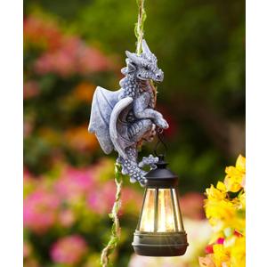 Nacome Dragon Outdoor Statues for Garden: Outside Hanging Climbing Sculptures with Lantern Decor for Yard Art Porch Balcony - Birthday Gifts for Grandma Mom Women