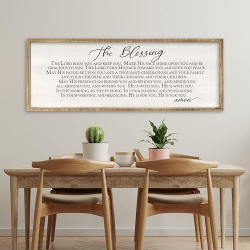 The Blessing Christian Song Lyrics Wall Decor 40x15 Inch May The Lord Bless You Religious Scripture Home Sign Wood Framed Modren Living Room Bible Verse Wall Art Hanging Decoration (Wood)