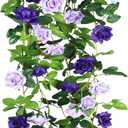 2 Pcs Artificial Rose Vines Flowers Garland Hanging Silk Rose Vine Outdoor 15.8ft Silk Flowers Rose Ivy Vines for Bedroom Wedding Arch Decor Purple Flower Garland for Backdrop Wall Home Garden