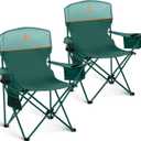 LET'S CAMP Camping Chair 2 Pack Folding Chair with 4-Can Cooler Bag Portable Lawn Chair with Cup Holder,Storage Pocket, Supports 350LBS, Collapsible Chair for Camp, Beach, Picnic (Green)