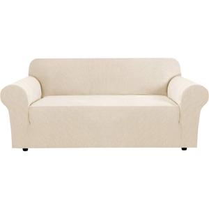 H.VERSAILTEX Stretch Sofa Covers for 3 Cushion Couch Covers Sofa Slipcovers for Living Room Feature Thick Checked Jacquard Fabric with Elastic Bottom, Sofa Large - Natural