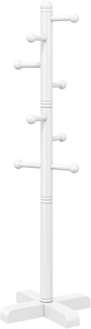 Coat Rack, Freestanding Coat Racks with 8 Hooks 2 Adjustable Height, Tree Coat Rack for Bedroom, Hallway, Entrance, Office, Hats, Handbags,Purse (White)