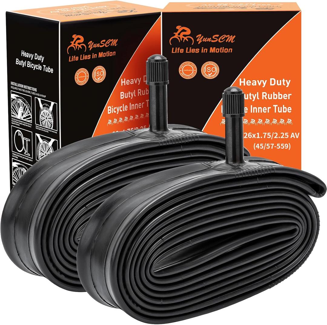 2-PCS 26" Heavy Duty Bike Tubes 26x1.75/1.95/2.125/2.25 AV Schrader Valve (45/57-559) 26" Bicycle Tube Compatible with 26 x 1.75 26x1.95 26x2.0 26x2.10 26x2.125 26x2.20 26x2.25 Tire Tubes
