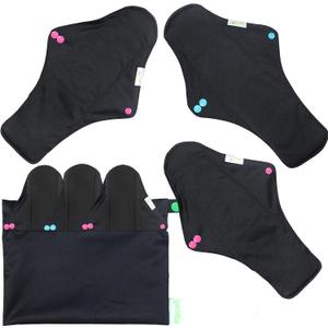 wegreeco Reusable Menstrual Pads - Reusable Sanitary Pads | Reusable Panty Liners | Soft Cloth Menstrual Pads - 6 Pack with 1 Cloth Mini Wet Bag (X-Large, Black)