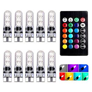 OtpOutopa Car T10 RGB LED Bulb Width Light with Remote Control W5W 194 168 2825 Strobe Light 16 Colors 5050 Wedge Replacement for Car Interior Map Dome Door License Plate Light Reading Lights (10PCS)