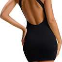 LASLULU Womens Bodycon Mini Dress Backless Built in Bra Casual Cute Sundresses Ribbed Summer Tank Dress (M, Black)