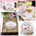 Potchen 50 Pcs Happy Birthday Wildflower Party Supplies Include 25 Oval Wildflower Paper Plates and 25 Colorful Floral Paper Napkins Birthday Tableware Decorative for Spring Summer Home Table Supplies