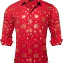 DiBanGu Christmas Shirts for Men Holiday Button Down Snowflake Dress Shirts Xmas Festival Long Sleeve Shirt for Vacation (Red)