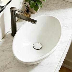 NUESTRA VIDA 20.5" x 12.6" x 5.5" Glossy White Egg Shaped Vessel Sink, Modern Above Counter Bathroom Vanity Basin, 20.512.65.5 inch