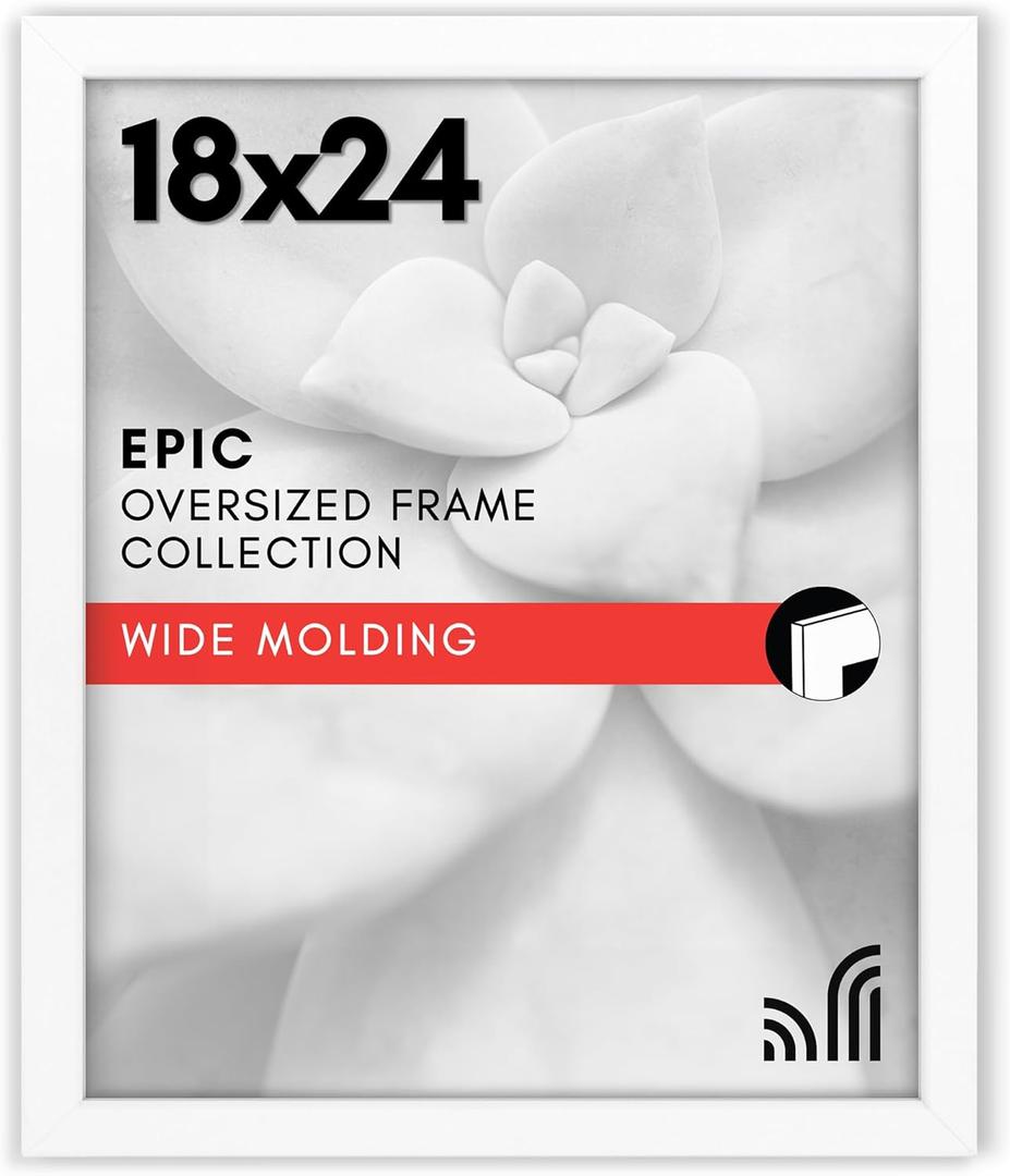 Americanflat 18x24 Poster Frame in White - Composite Wood with Polished Plexiglass - Horizontal and Vertical Formats for Wall with Included Hanging Hardware