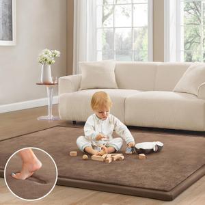 Baby Play Mat for Floor Tummy Time Mat Nursery Rug Muscle Mat Area Rug Playroom Rug Tatami Mat 6'7"x4'11" Memory Foam 1.3" Thick Crawling Mat For Babies,Toddlers, Infants, Kids,Floor Mat,Coffee (Chestnut)
