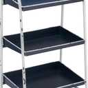 Creative Co-Op Heavily Distressed 3-Tier Metal Tray with White Frame & Rim, Navy