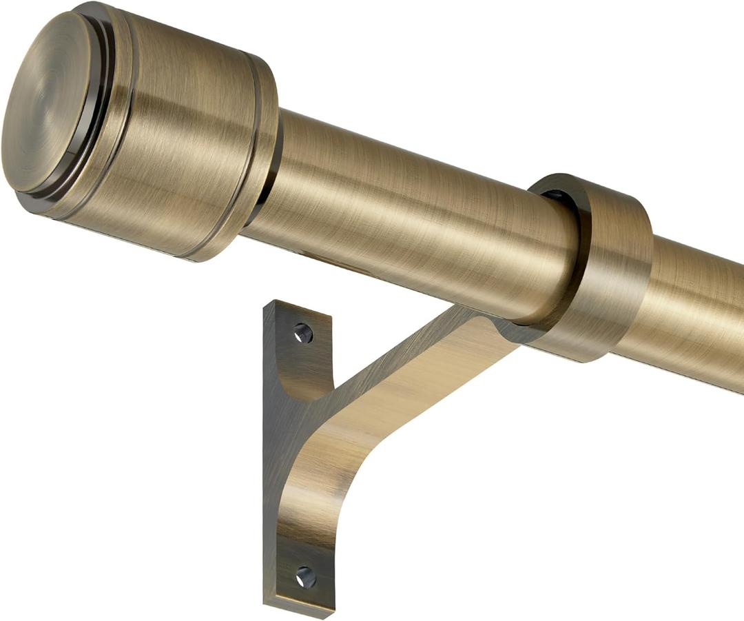 Antique Bronze Curtain Rods for Windows 16 to 86 Inch, 1 Inch Diameter Blackout Curtain Rod with Aluminum Cylinder Finials and Full Surround Brackets, Drapery Rod for Wall and Ceiling Mount