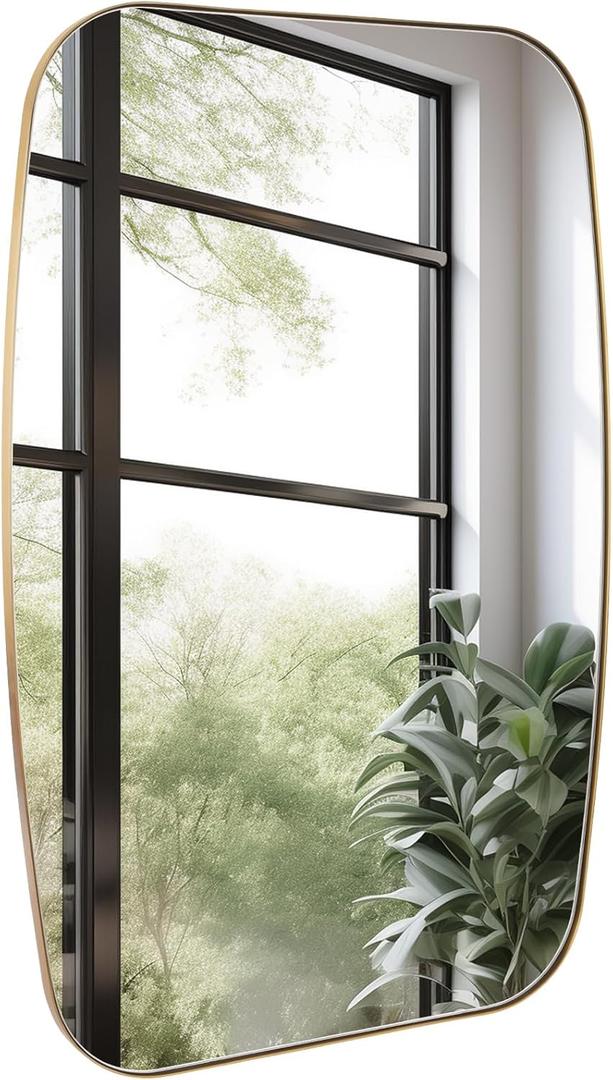 Oval Mirrors for Bathroom, 24"36" Gold Vanity Mirror with Stainless Steel Metal Frame, Brushed Gold Oblong Bathroom Wall Mounted Modern Mirror for Over Sink