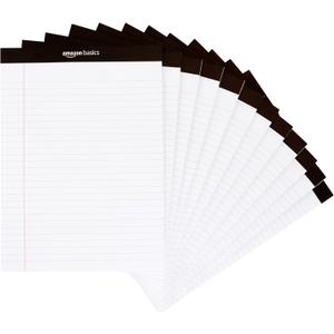 Amazon Basics Wide Ruled Lined Writing Note Pads for Office Supplies, 8.5" x 11.75", White, 12-Pack of 50 Perforated Sheets