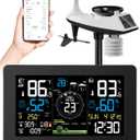 WiFi Weather Station Wireless Indoor Outdoor, Thermometer with Rain Gauge and Wind Speed/Direction, Large Display for Weather Forecast, Temperature, Humidity, Clock, Alarm, UV, Air Pressure, Black