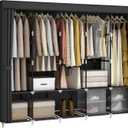 MOGELAFOO 83 Inch Wide Portable Closet Wardrobe, Clothes Storage Rack Organizer with Cover, 5 Clothes Hanging Rods and 10 Storage Shelves, Black