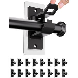 16PCS No Drill Curtain Rod Bracket, Self Adhesive Curtain Rod Holders, No Hole, Multipurpose Nail Free Curtain Rod Hooks for Bathroom Living Room Kitchen and Bedroom (Black)