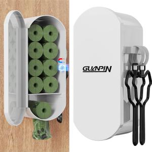 Dog Poop Bag Dispenser Wall Mount with 2Pcs Holders, Magnetic Door Closure,Metal,Corrosion-resistant,High Capacity,Suitable for Indoor, Outdoor, Parks, Beaches, Courtyards, Excluding bag rolls (White)