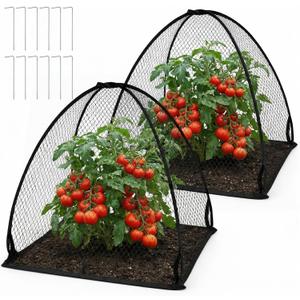 DECOHS 2 Pcs Pop-Up Mesh Plant Cover Tent, 30 x 28 x 28 Inch Garden Net Cage Guard Cover, Plant Protector Enclosure with 12 Ground Stakes for Protecting Plants Vegetable Fruit from Birds Insects