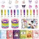 98pcs Theme Birthday Party Supplies Included12 Bracelets, Pins, Keychains, gift bags, 50 Stickers for Theme Party Gifts, Themed Party Favors Birthday Decorations, Goodie Bag Stuffers Supplies
