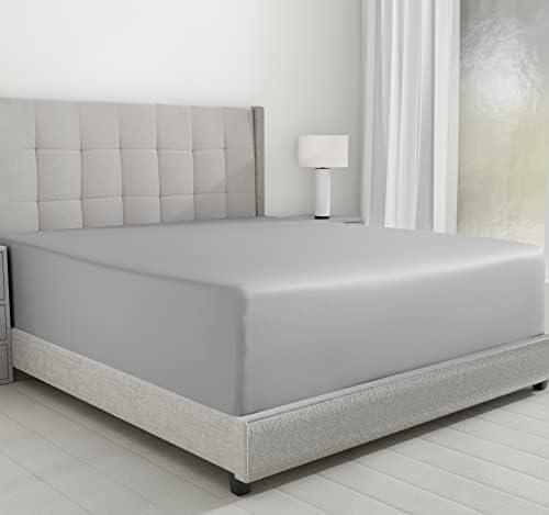 California Design Den Luxurious King Fitted Sheet Only - 100% Cotton, 600 Thread Count, Soft Deep Pocket Bottom Fitted Sheet, Sateen Weave, Hotel Quality, Featuring Foot Side Indicator - Light Grey