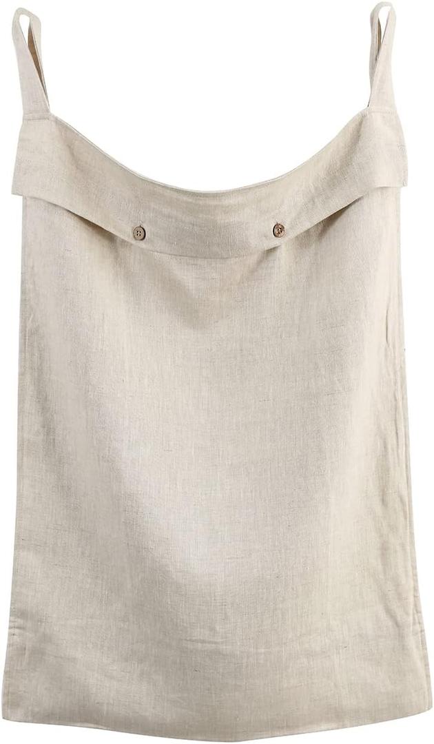 Linen Hanging Laundry Bag, 100% Linen Over The Door Laundry Hamper with Buttons and Zipper, Space Saving Door Hampers for Laundry Dirty Clothes Home Travel, Linen (20"x27")