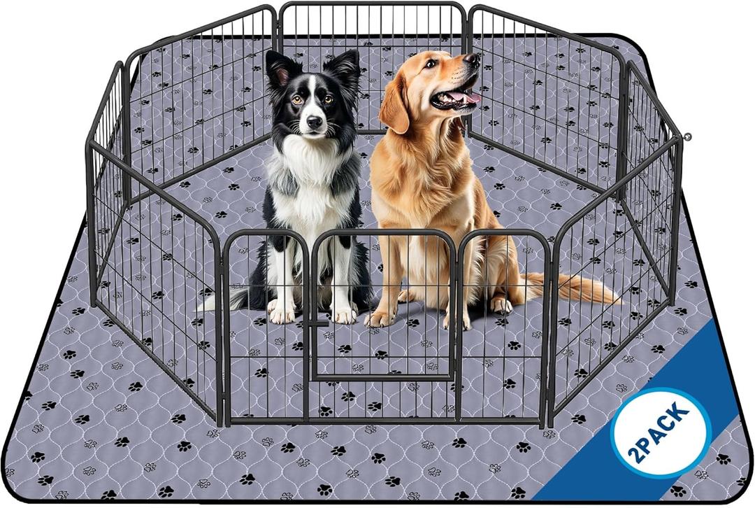 Fostanfly Non-Slip Washable Pee Pads for Dogs, 2 Pack Large 63"x63" Ultra-Absorbent and Leak-Proof Reusable Potty Training Pads for Dogs and Cats Puppy Pads (Gray)