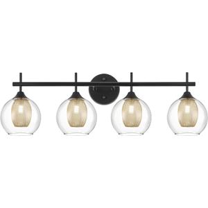 Bathroom Light Fixtures, 4-Light Black and Gold Vanity Lights Over Mirror, 30inch Farmhouse Wall Sconce Lighting with Clear Glass and Honeycomb Metal Shade, AD-22001-4W-BK