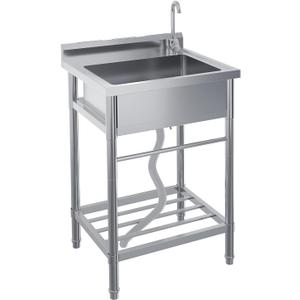 Stainless Steel Utility Sink, 24" x 20" x 41" Free Standing Single Bowl Sink with Faucet, Legs, Cold and Hot Water Pipe for Laundry, Kitchen, Garage, Outdoor, Garden, Heavy-Duty, Easy to Clean (Silver)