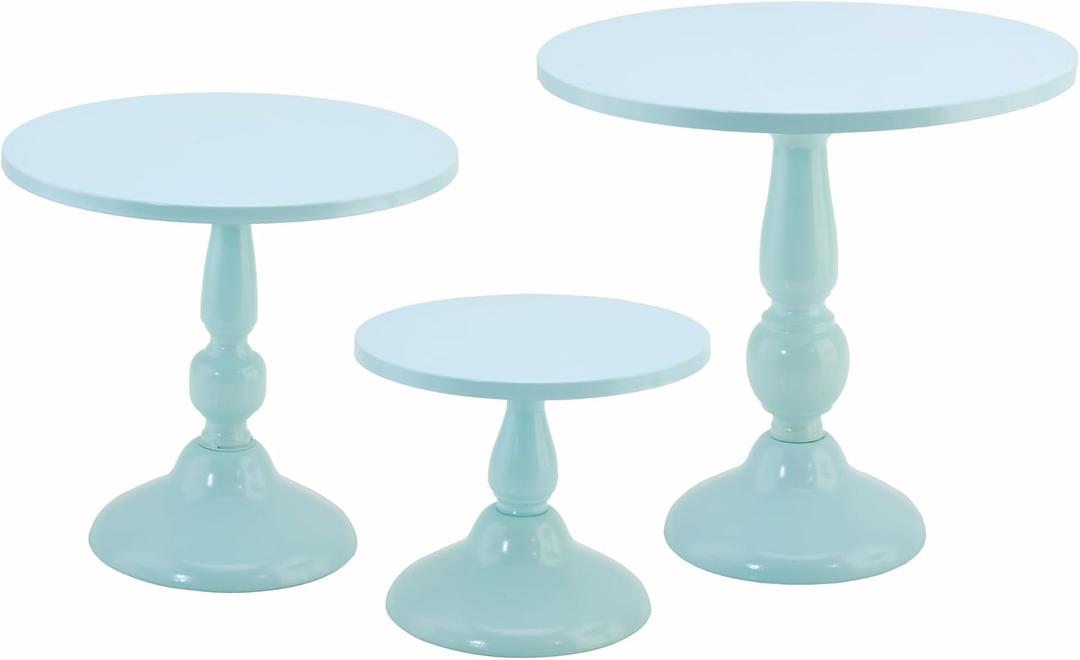 Set of 3 Blue Cake Stands, Metal Round Cake Holder Dessert Pie Pizza Display Stand 8" 10" 12" Serving Tray Decoration for Wedding Celebration Party Birthday Baby Shower