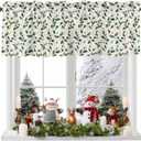 Valances for Windows Winter Christmas Holly Berry Plants Leaves Kitchen Curtains Valances Rod Pocket Small Window Treatments Valance Curtains for Living Room Bedroom Bathroom, 42x12 Inch (Green Red)