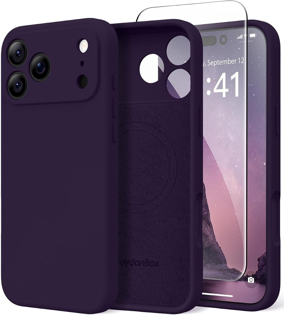Magnetic for iPhone 17 Pro Case, Compatible with MagSafe, [Full Camera Protection][Screen Protector] Silicone Shockproof Protective Phone Case for iPhone 17 Pro 6.3", Deep Purple