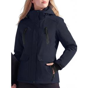 FREE SOLDIER Women's Waterproof Ski Snow Jacket Warm Fleece Lined Winter Rain Jacket with Hood Fully Taped Seams (Medium, Midnight Navy)
