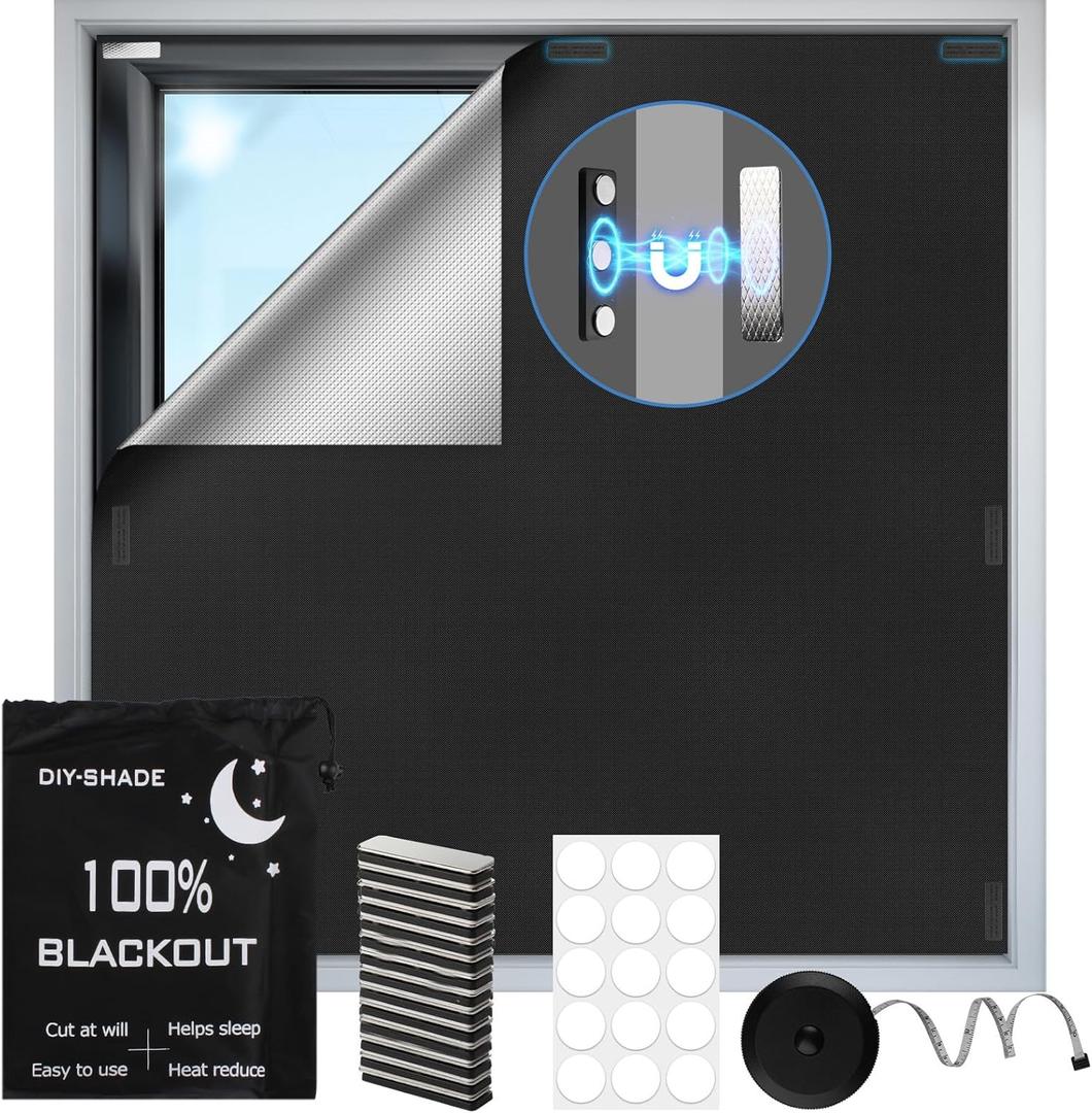100% Magnetic Black Out Window Cover 157" x 58" Blackout Blinds No Drill, Portable Black Out Shades Blackout Curtains for Bedroom,RV,Nursery,Media Room with Strong Magnets