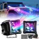 2 Park 3 Inch LED Light Pods with RGB Halo, Star Projector Galaxy Lighting, Offroad Multi-Color Chasing Strobe Light Bar with Rocker Switch Wiring for Truck, Cars, Outdoor, Christmas, Garden, Party