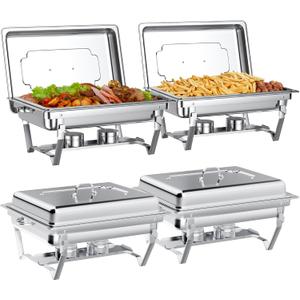 Chafing Dishes for Buffet Set: Chafers for Catering - Chafing Dish Buffet Set with Lids | Chafers and Buffet Warmers Sets | Serving Food Warmer | Chafers Servers Sets (4 pack - Full Pan)