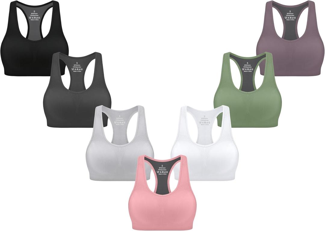 MIRITY Women Racerback Sports Bras - High Impact Workout Gym Activewear Bra Pack of 7 (Medium, Color 1)