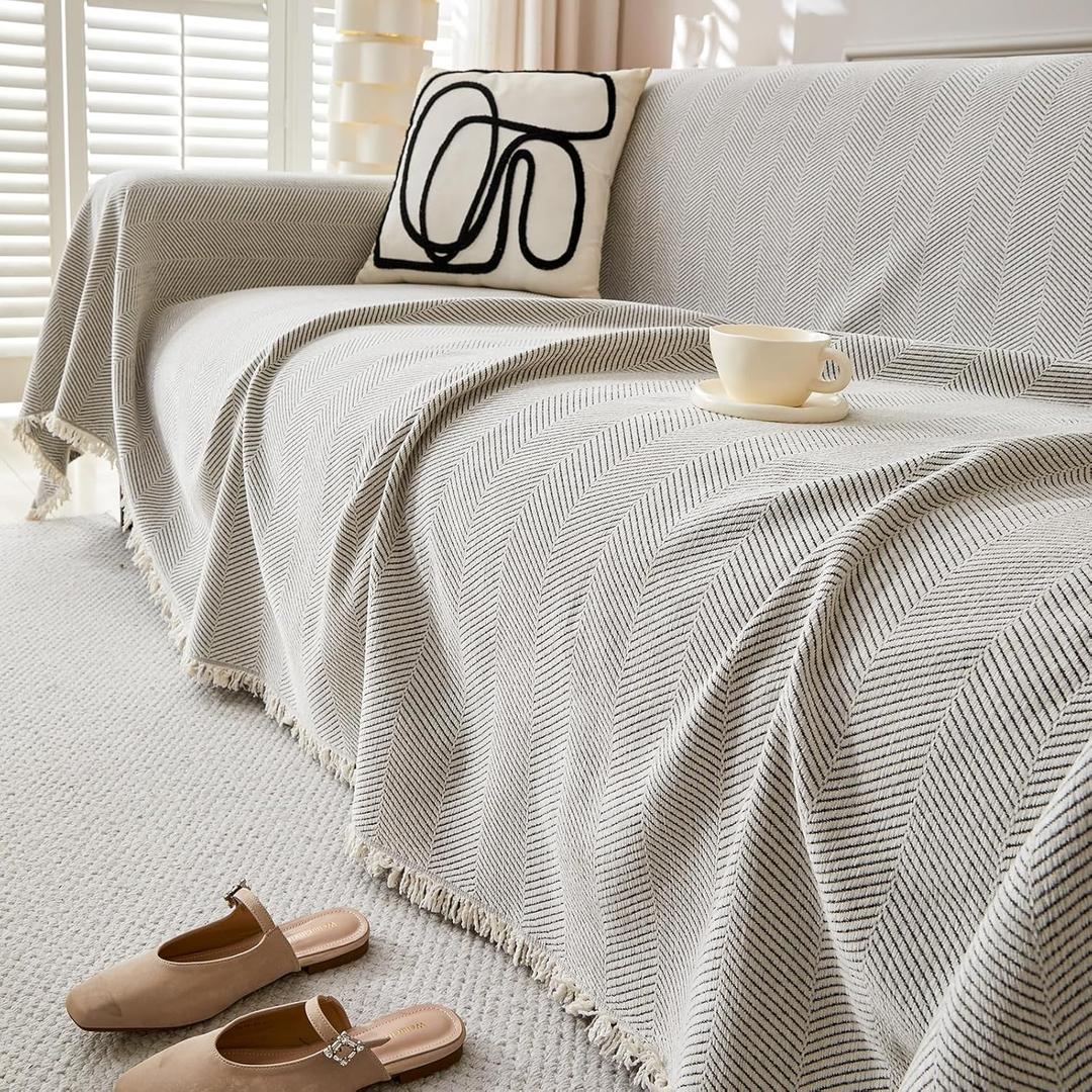 Large Blanket for Sofa, White Universal Large Sofa Throw 1, 2, 3, 4 Seater Angle, Waterproof, Cat Scratch-Resistant, Decorative Blanket, 180 x 260 cm, 2 Pack 