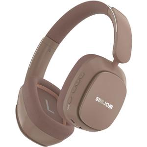 Remix Bluetooth Over-Ear Headphones,130 Hour Playtime ANC Noise Cancelling,Foldable Lightweight Wireless Headphones with Microphone for Travel Sports Calls-(Coffee) (Pink Brown)