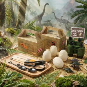 Bucherry 56 Pcs Dinosaur Eggs Dig Kit Toys for Kids Dinosaur Party Favors Dino Treat Boxes Telescope Excavation Tools Eggs Surprise Dino Birthday Decorations for Boys Girls