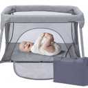 Lightweight Travel Crib - Portable Baby PlayardFoldable Play Yard with Zipper Door, No Tools Setup, Compact for On-The-Go