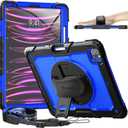 Timecity iPad Pro 12.9 Case 6th/5th/4th/3rd Gen, 360 Rotating Stand, Pencil Holder & Wireless Charging, Shockproof with Screen Protector & Shoulder Strap - for Designers & Professionals - Dark Blue (Dark Blue)