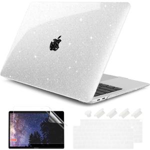 DONGKE for MacBook Air 13 inch Case 2021-2018 Release A2337 M1 A2179 A1932, Bling Plastic Hard Shell Case & Keyboard Cover Only Compatible with MacBook Air 13 inch Retina Fits Touch ID, Sparkly Clear